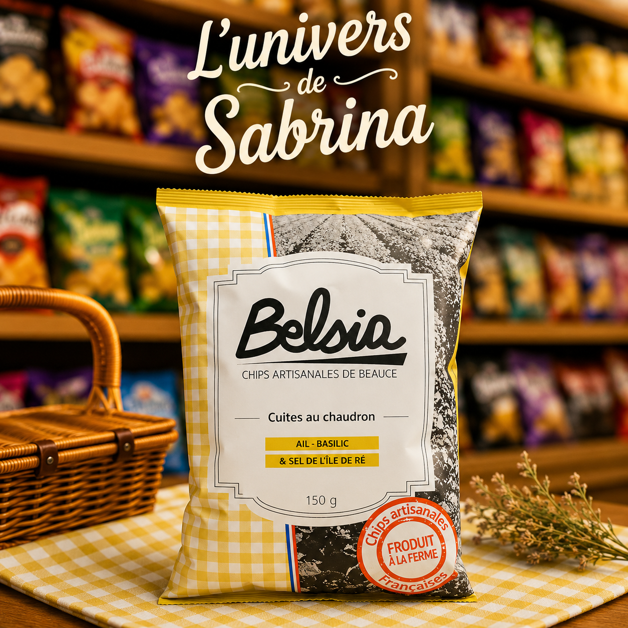 CHIPS ARTISANALE A L'AIL - BASILIC ET SEL DE L'ÎLE DE RÉ 150G