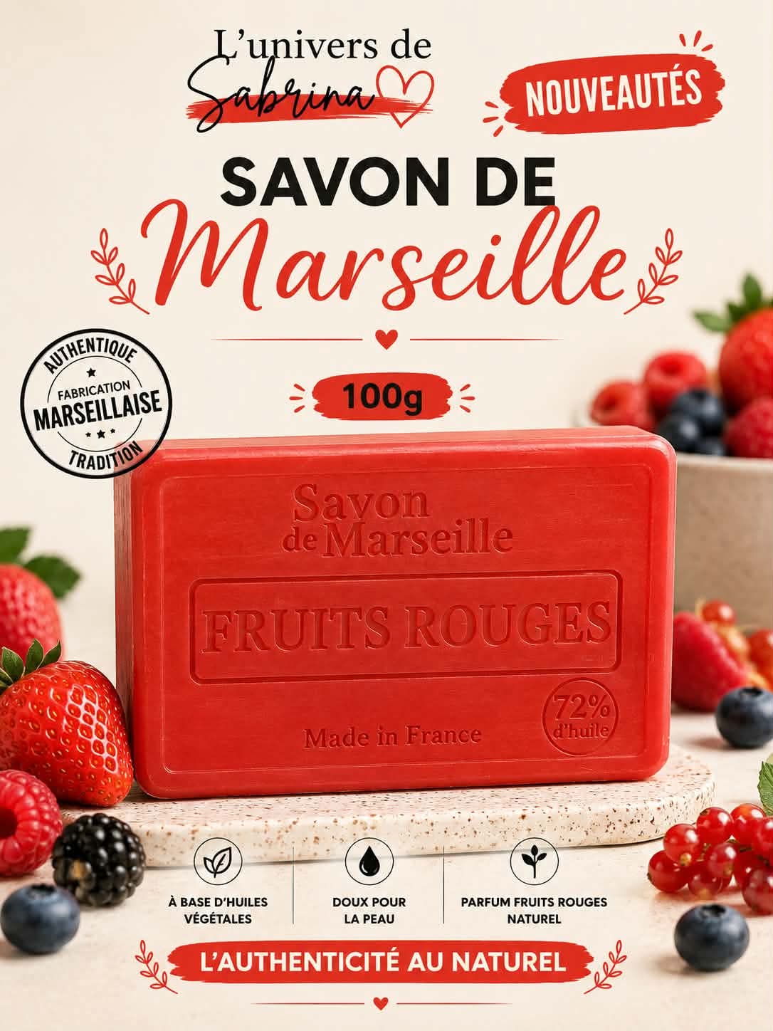 SAVON RECTANGLE FRUIT ROUGE
